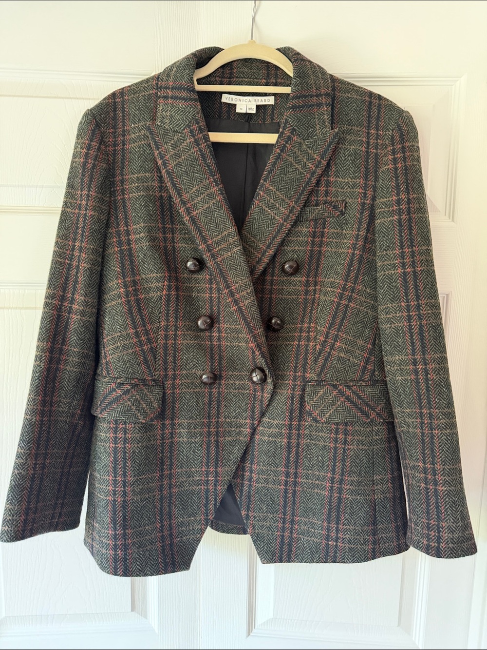 Veronica Beard Miller Dickey Jacket Size 14 Forest Plaid Wool Blazer